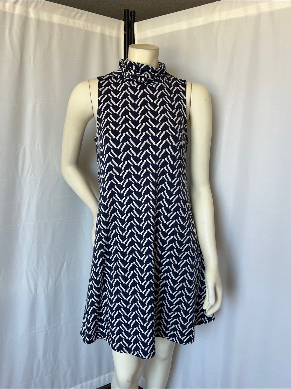 Julie Brown NYC Retro Geometric Mini Shift Dress with High Neck